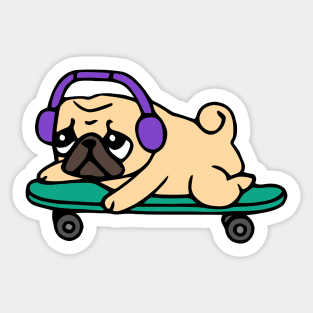 Skater Pug Sticker